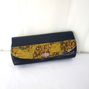 Stella Page black snakeskin leather convertible clutch shoulder bag floral laque